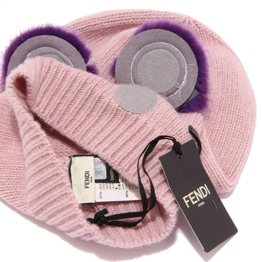 4340U cuffia bimba FENDI misto cashmere rosa pink wool hat kid girl