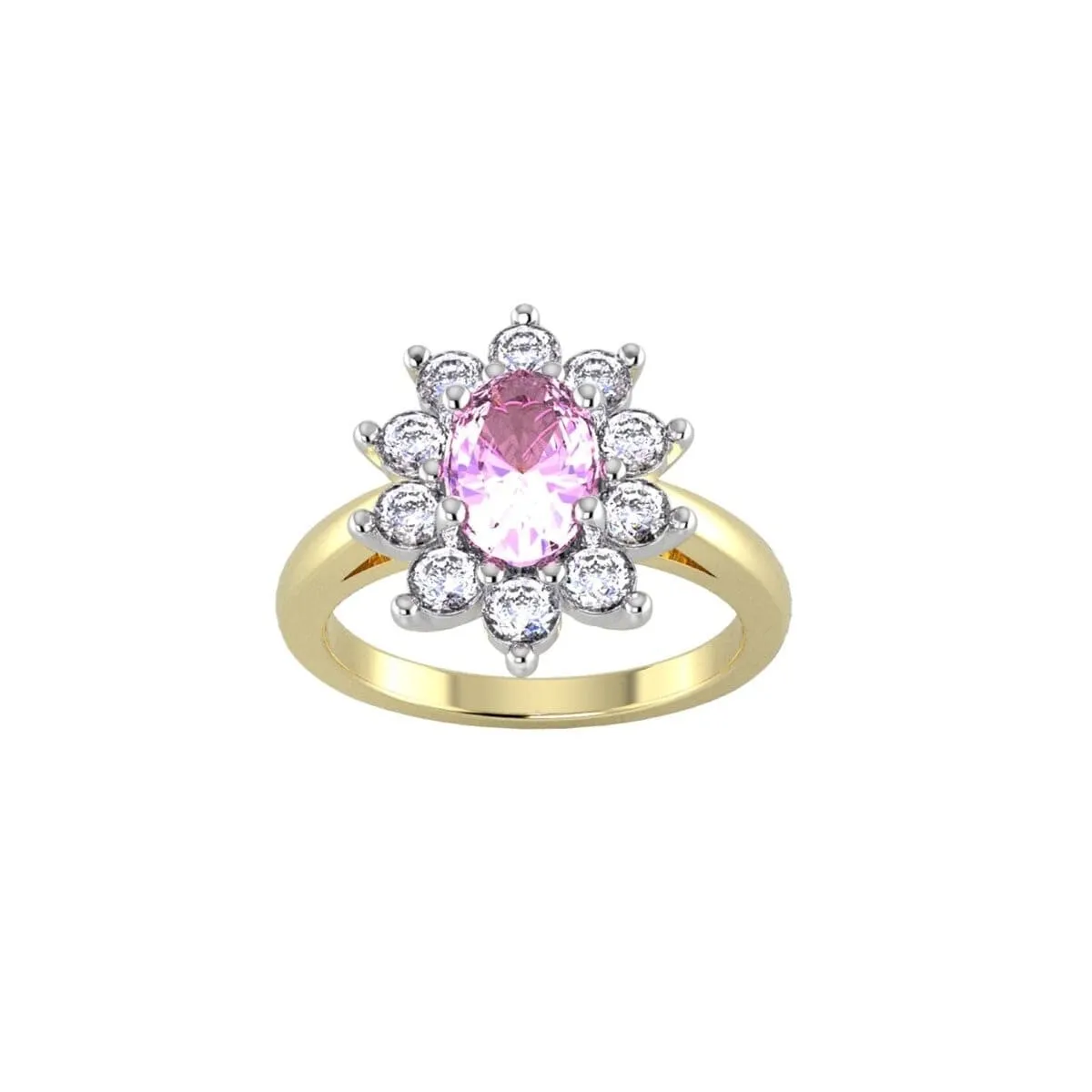 Anello Con Zaffiro Rosa e Diamanti in oro giallo 18k