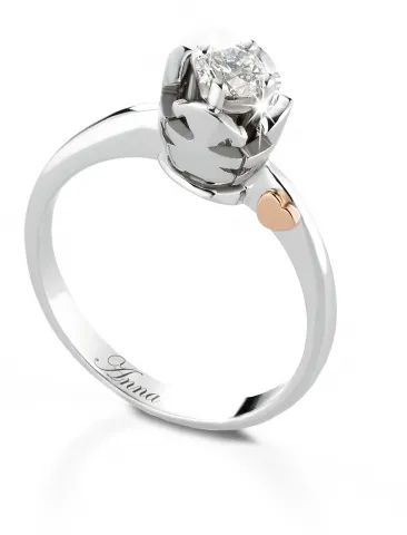 Anello Le Bebè - I Solitari Cestino - bimbo e bimba in oro bianco con cuore in oro rosa e diamante da 0.20ct