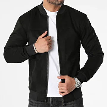 Bomber in pelle scamosciata nera
