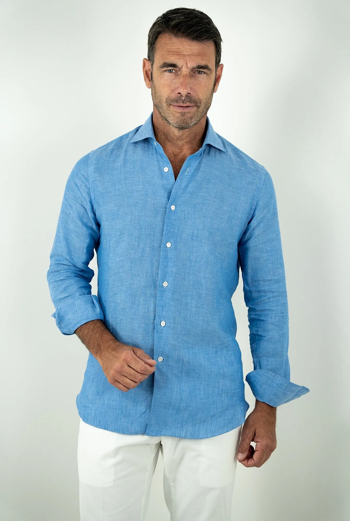 BORRIELLO Camicia in Lino Azzurra