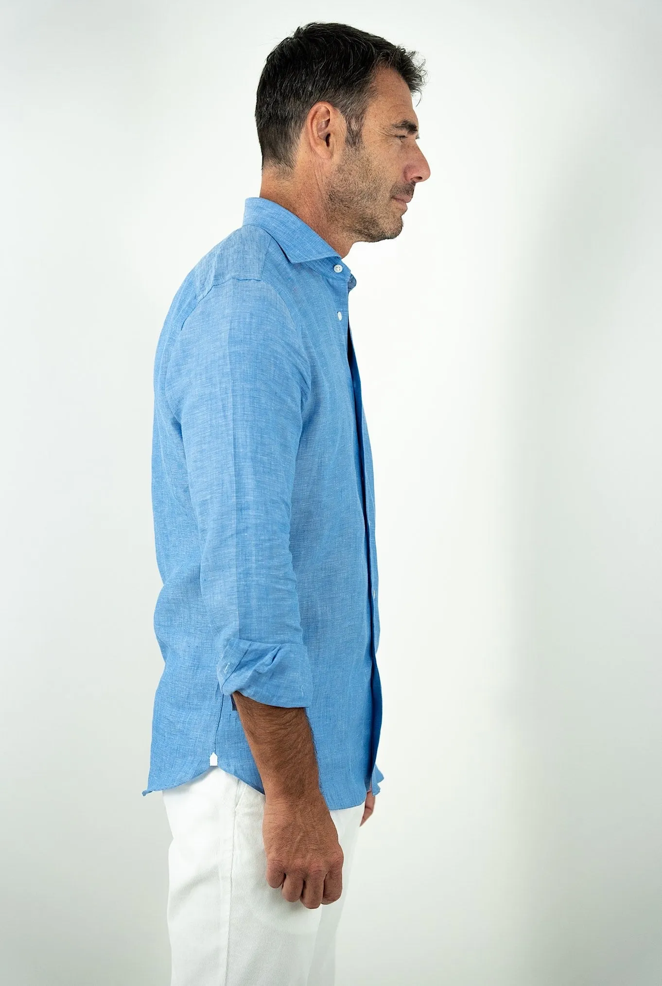 BORRIELLO Camicia in Lino Azzurra