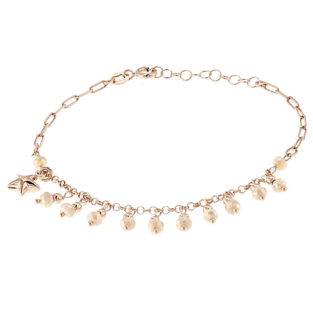 Bracciale in Argento Rosa con Pietre Beige e Stellina Pendente