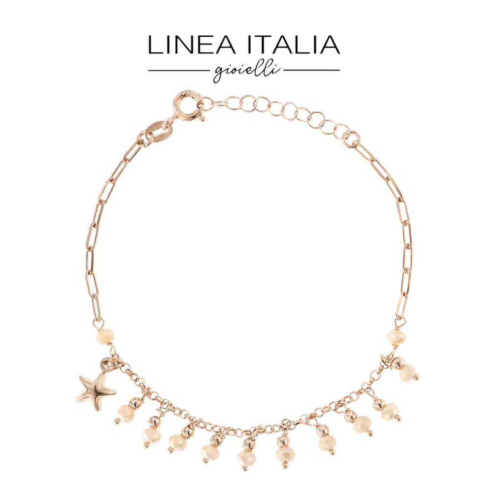 Bracciale in Argento Rosa con Pietre Beige e Stellina Pendente