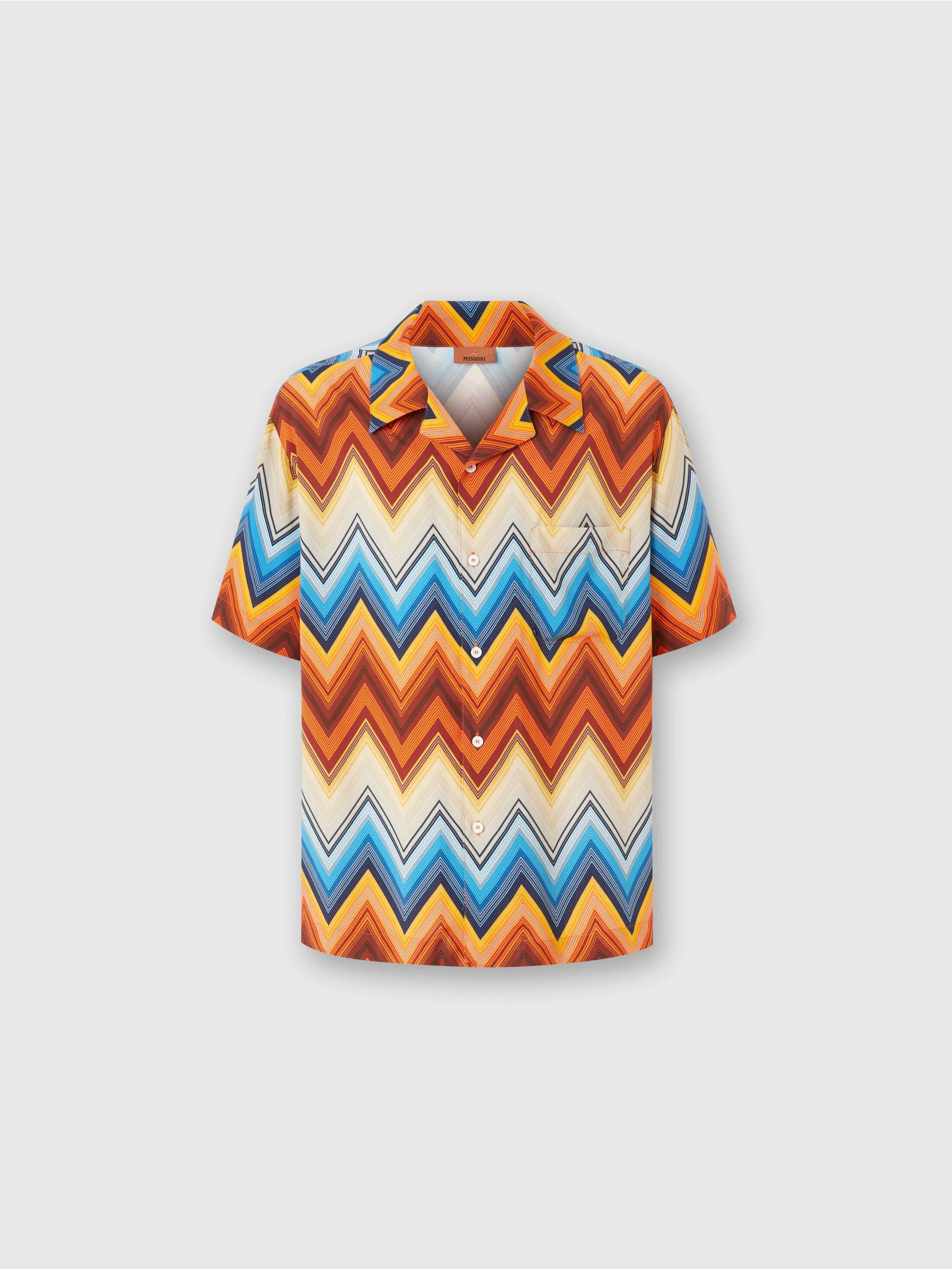 Camicia bowling in viscosa con macro zig zag e taschino