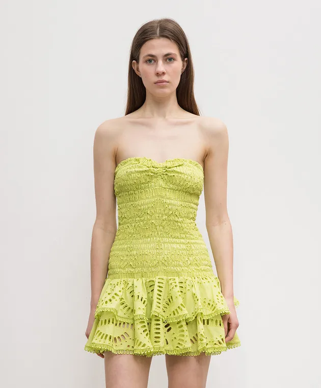 Charo Ruiz Abito verde Megan con ricami in pizzo 243611