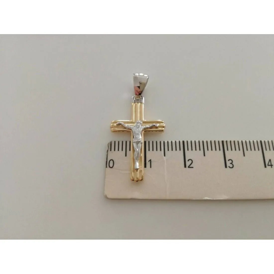 CIONDOLO CROCE Sacra CROCEFISSO CRISTO Pendente Oro 18 Kt 750% Giallo e Bianco