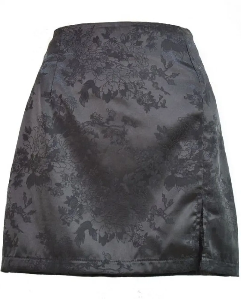 Gonne con cerniera a vita alta in raso jacquard con forcella divisa Gonne con cerniera a vita alta da donna