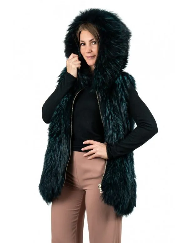 Green murmasky fur hooded sleeve
