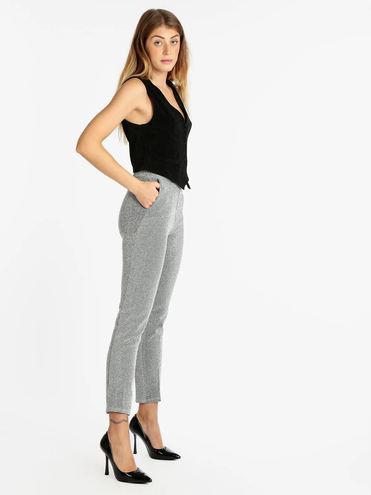 Hdl Milano Pantalon femme ajusté en lurex