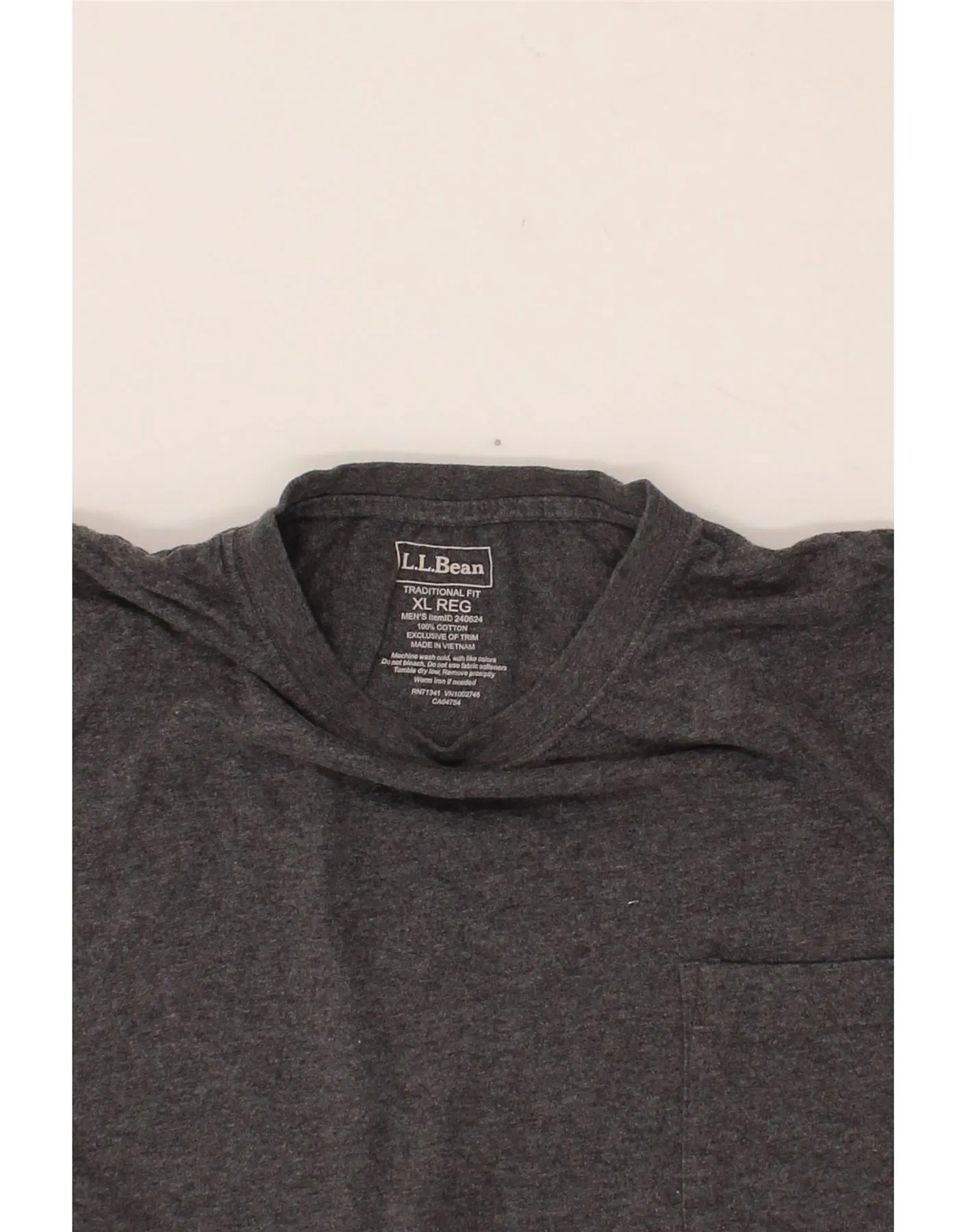 L.L.BEAN Mens Traditional Fit T-Shirt Top XL Grey Cotton