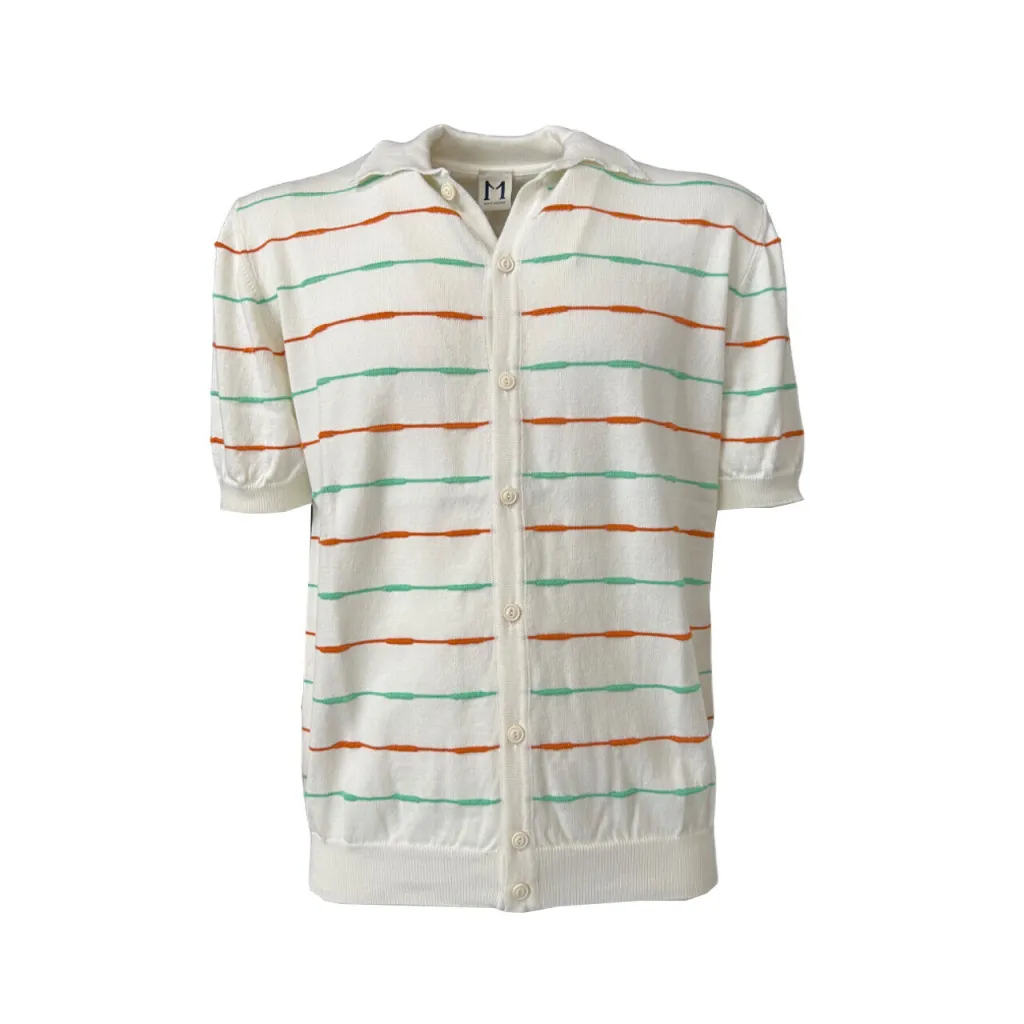 MOLO ELEVEN Polo uomo aperta bianca righe arancio/verde GIBUTI 100% cotone MADE IN ITALY