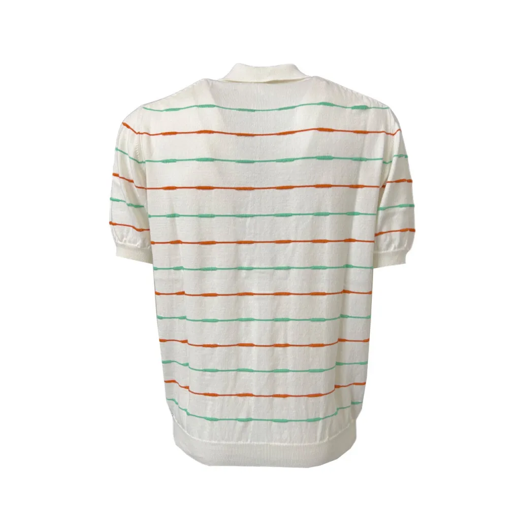 MOLO ELEVEN Polo uomo aperta bianca righe arancio/verde GIBUTI 100% cotone MADE IN ITALY