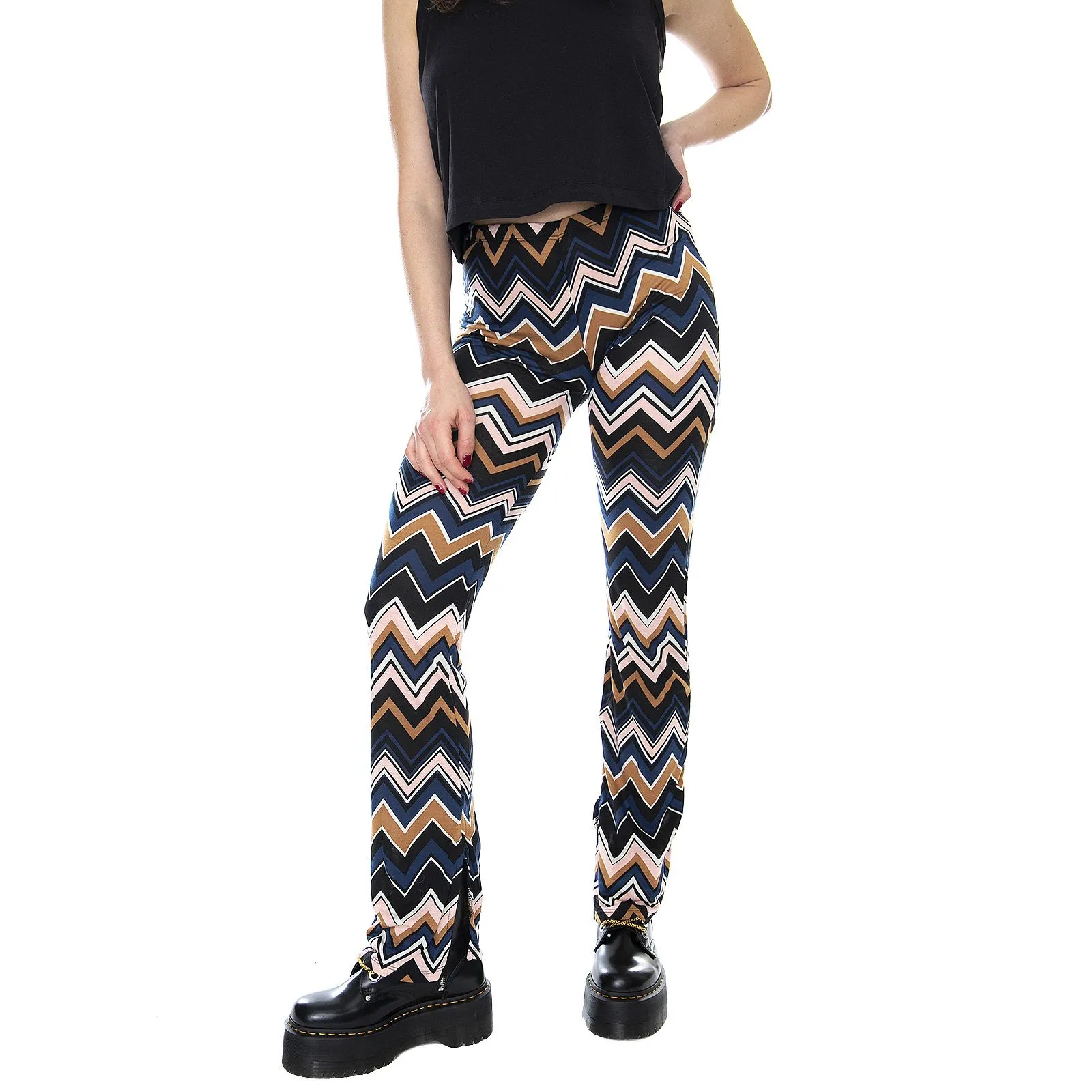 Motel Rocks Kyla Pants - Chevron Brown / Multicolor - Pantaloni Donna Multicolore    