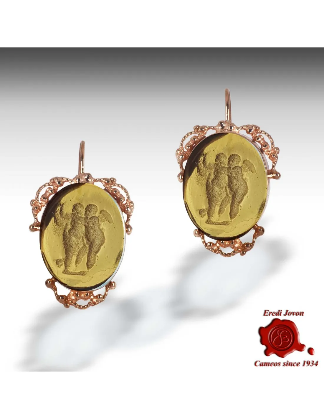 Orecchini Cammeo Intaglio Pasta Vitrea Montatura Dorata