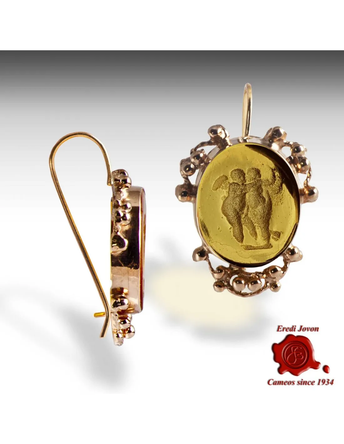 Orecchini Cammeo Intaglio Pasta Vitrea Montatura Dorata