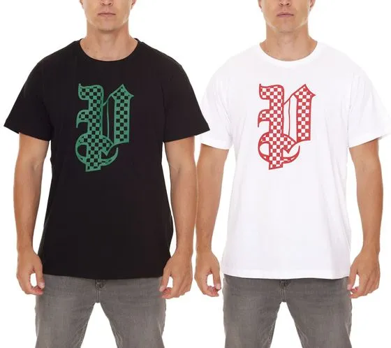 PASH Checkerboard Tee Camicia a maniche corte da uomo con ampia stampa frontale in cotone PATR006 Nera o Bianca