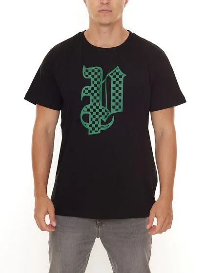 PASH Checkerboard Tee Camicia a maniche corte da uomo con ampia stampa frontale in cotone PATR006 Nera o Bianca