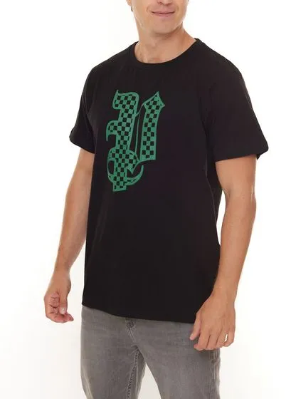 PASH Checkerboard Tee Camicia a maniche corte da uomo con ampia stampa frontale in cotone PATR006 Nera o Bianca