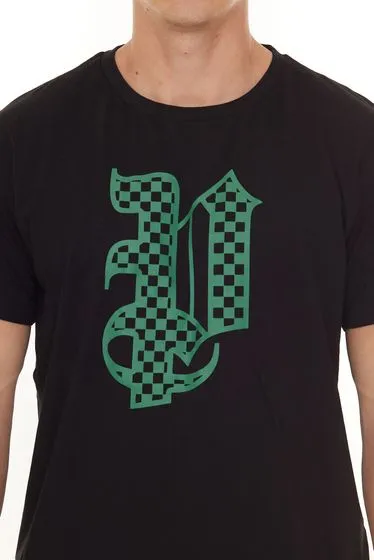 PASH Checkerboard Tee Camicia a maniche corte da uomo con ampia stampa frontale in cotone PATR006 Nera o Bianca