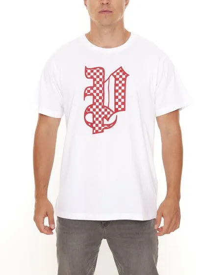 PASH Checkerboard Tee Camicia a maniche corte da uomo con ampia stampa frontale in cotone PATR006 Nera o Bianca