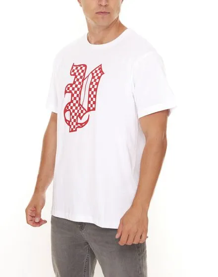 PASH Checkerboard Tee Camicia a maniche corte da uomo con ampia stampa frontale in cotone PATR006 Nera o Bianca