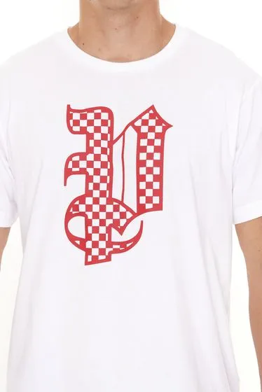 PASH Checkerboard Tee Camicia a maniche corte da uomo con ampia stampa frontale in cotone PATR006 Nera o Bianca