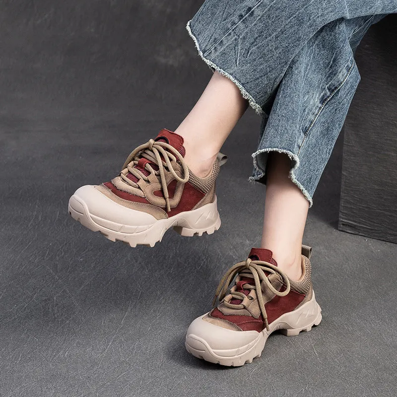 Scarpe casual da donna in rete traspirante in pelle retrò