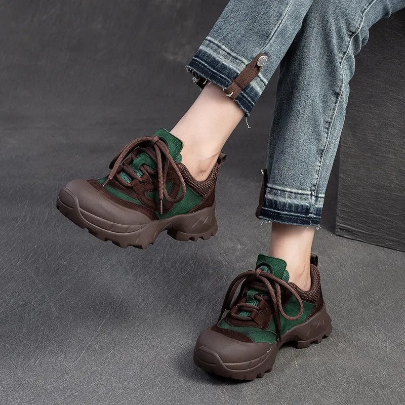 Scarpe casual da donna in rete traspirante in pelle retrò