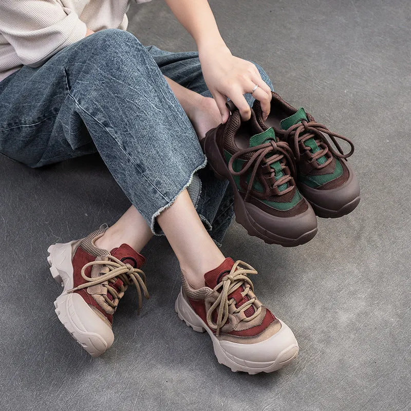 Scarpe casual da donna in rete traspirante in pelle retrò