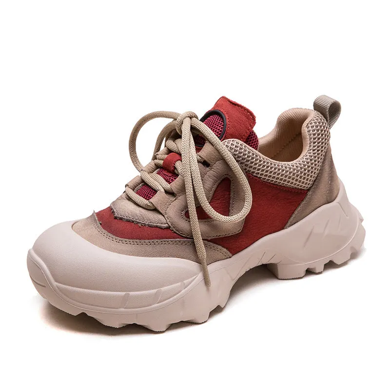 Scarpe casual da donna in rete traspirante in pelle retrò
