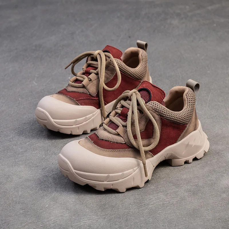 Scarpe casual da donna in rete traspirante in pelle retrò