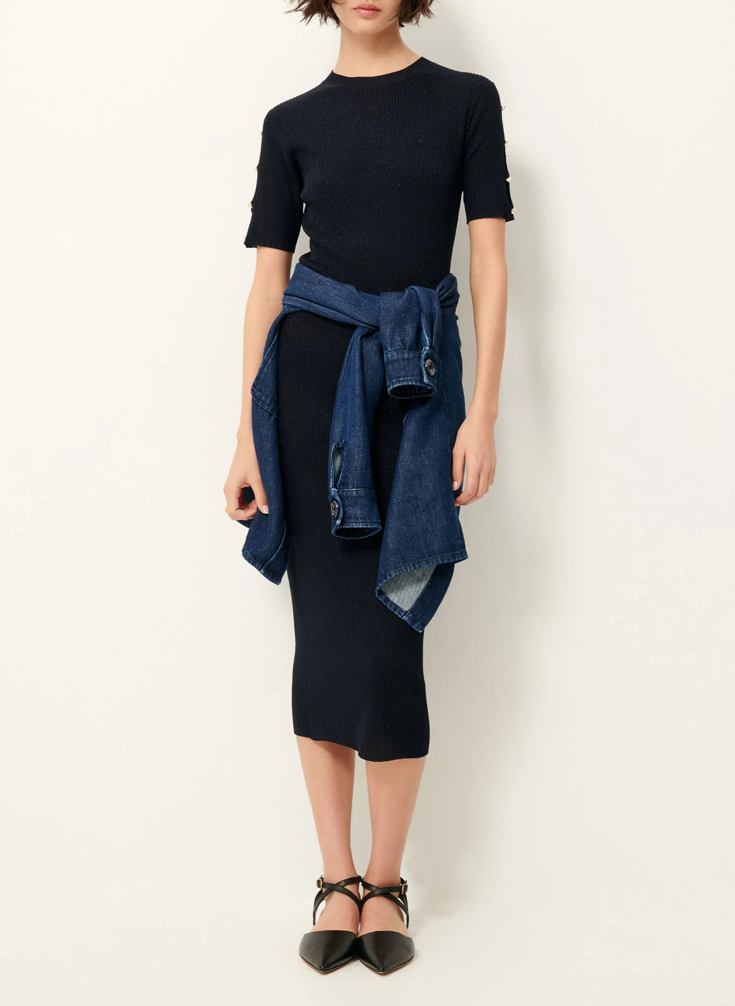  SESSUN   LITTLE TIM - Abito lungo in maglia paillettes | Blu
